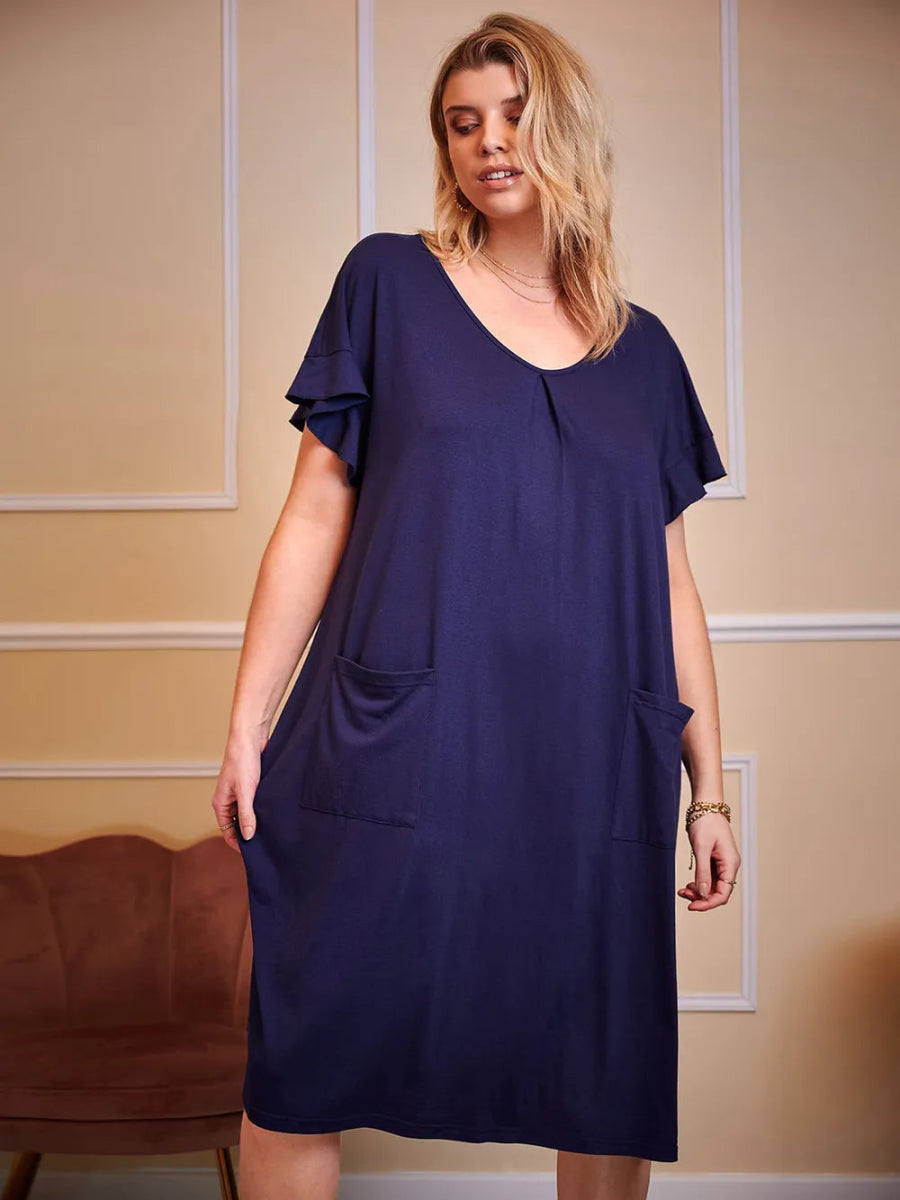 Round Neck Short Sleeve Lounge Dress - Deb Shops