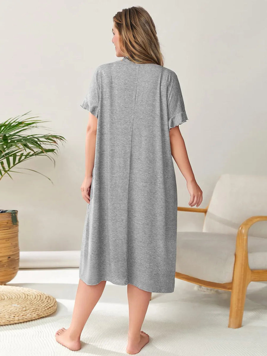 Round Neck Short Sleeve Lounge Dress - Deb Shops