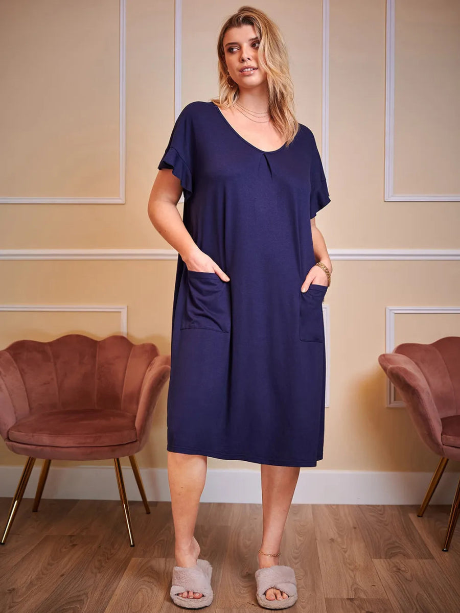 Round Neck Short Sleeve Lounge Dress - Deb Shops
