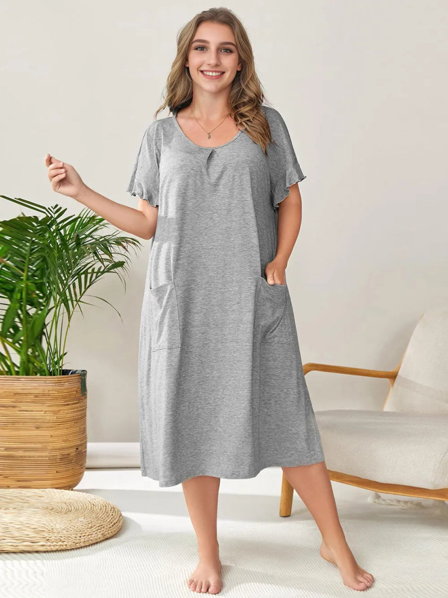 Round Neck Short Sleeve Lounge Dress - Deb Shops
