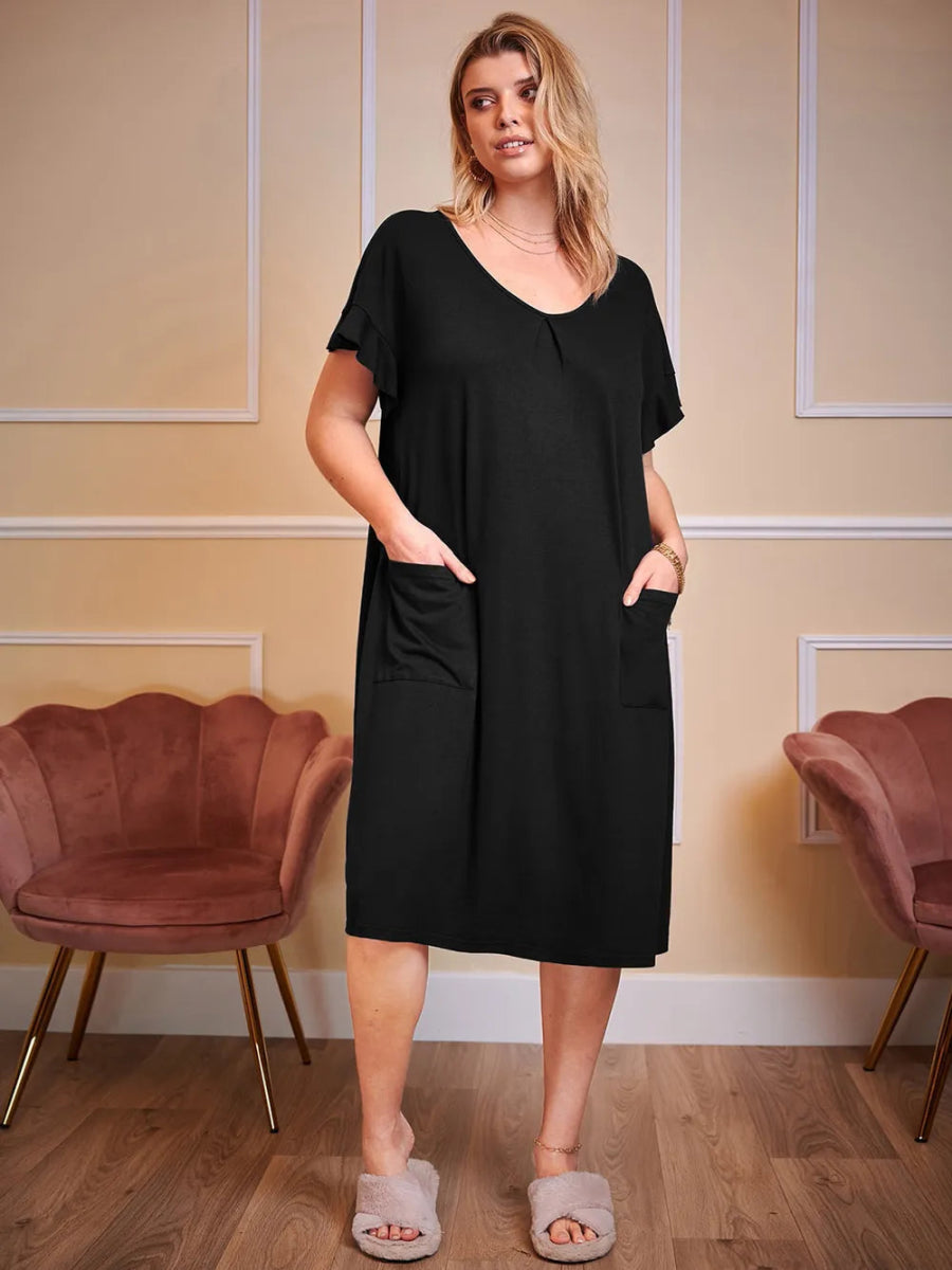 Round Neck Short Sleeve Lounge Dress - Deb Shops