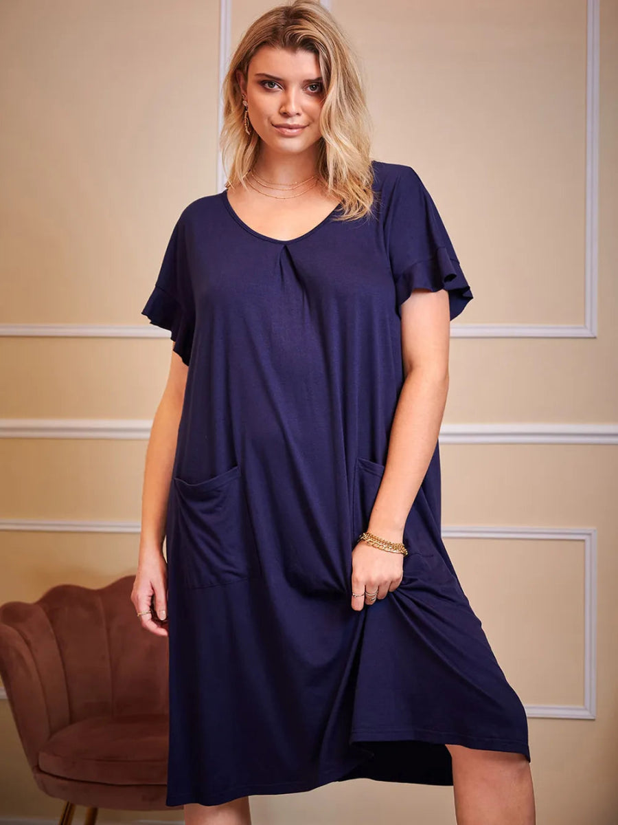 Round Neck Short Sleeve Lounge Dress - Deb Shops