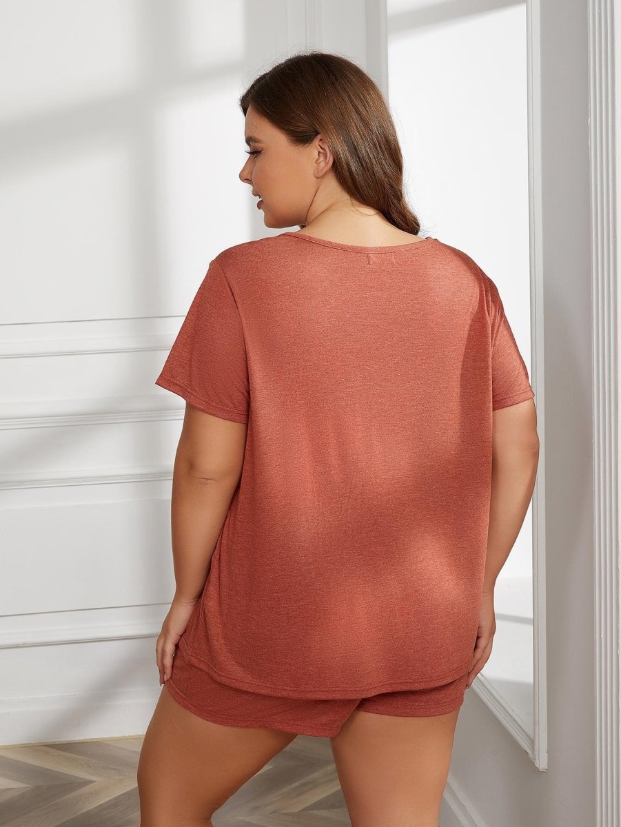 Round Neck Short Sleeve Two - Piece Loungewear Set - Deb Shops