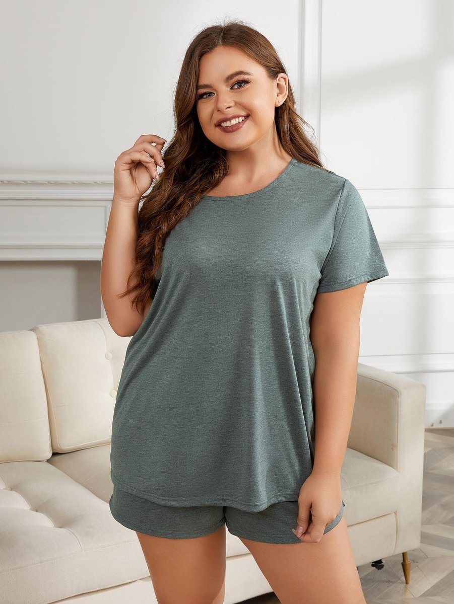 Round Neck Short Sleeve Two - Piece Loungewear Set - Deb Shops