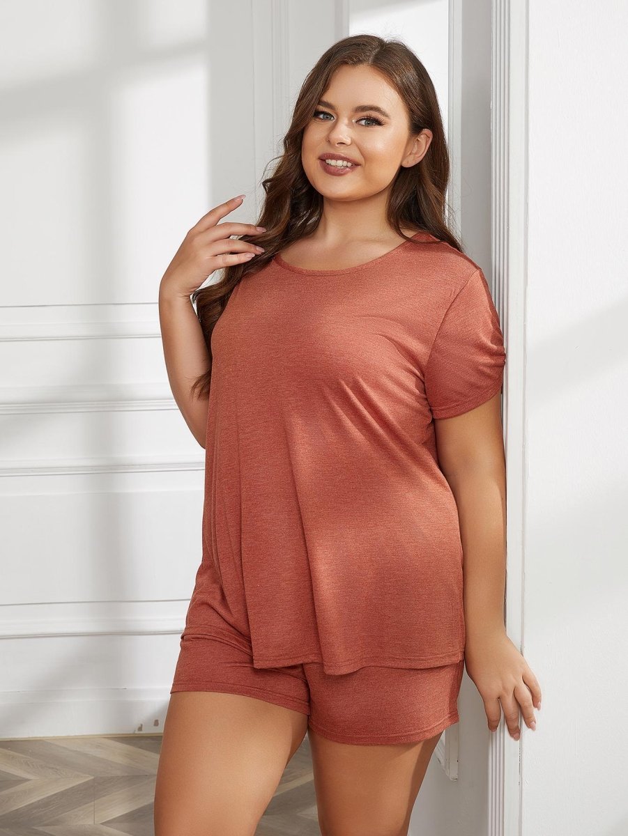 Round Neck Short Sleeve Two - Piece Loungewear Set - Deb Shops