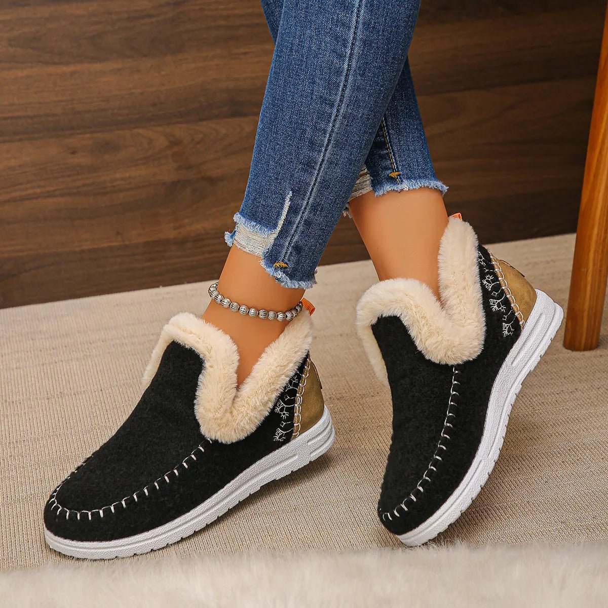 Round Toe Fleece - Lined Ankle Boots - Deb Shops