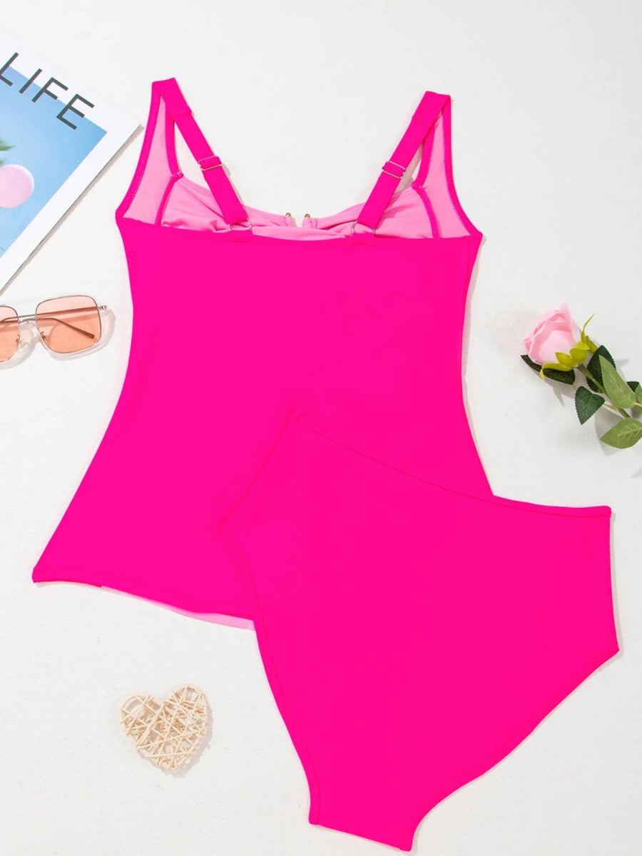 Ruched Tummy Control Tankini 2pcs Swimsuit - Deb Shops
