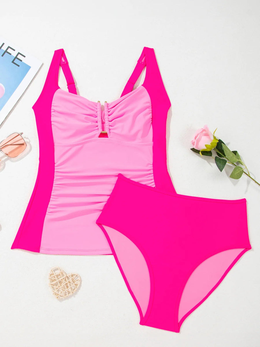 Ruched Tummy Control Tankini 2pcs Swimsuit - Deb Shops
