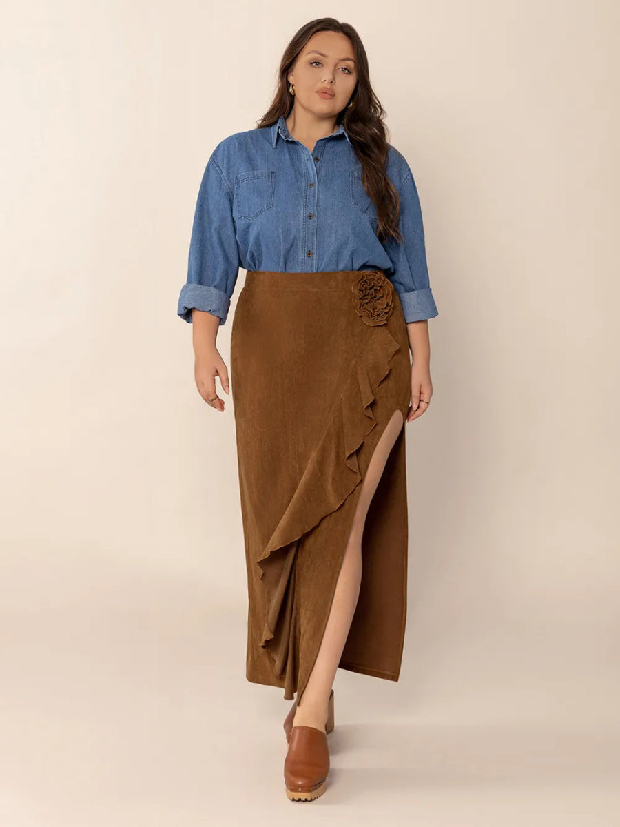Ruffled Slit High Rise Skirt - Deb Shops