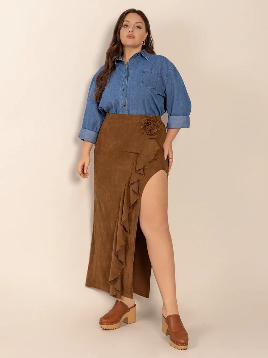 Ruffled Slit High Rise Skirt - Deb Shops