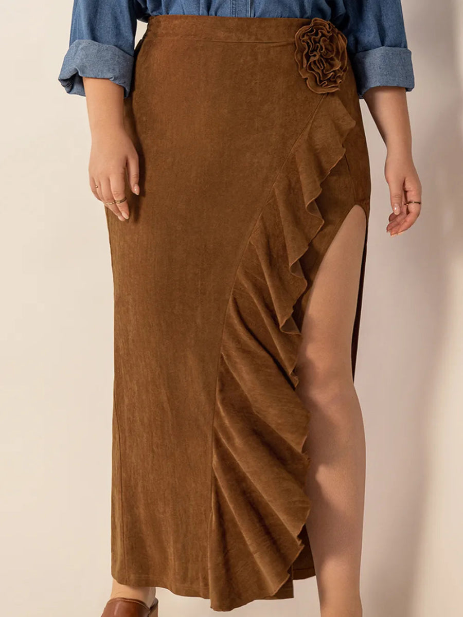 Ruffled Slit High Rise Skirt - Deb Shops