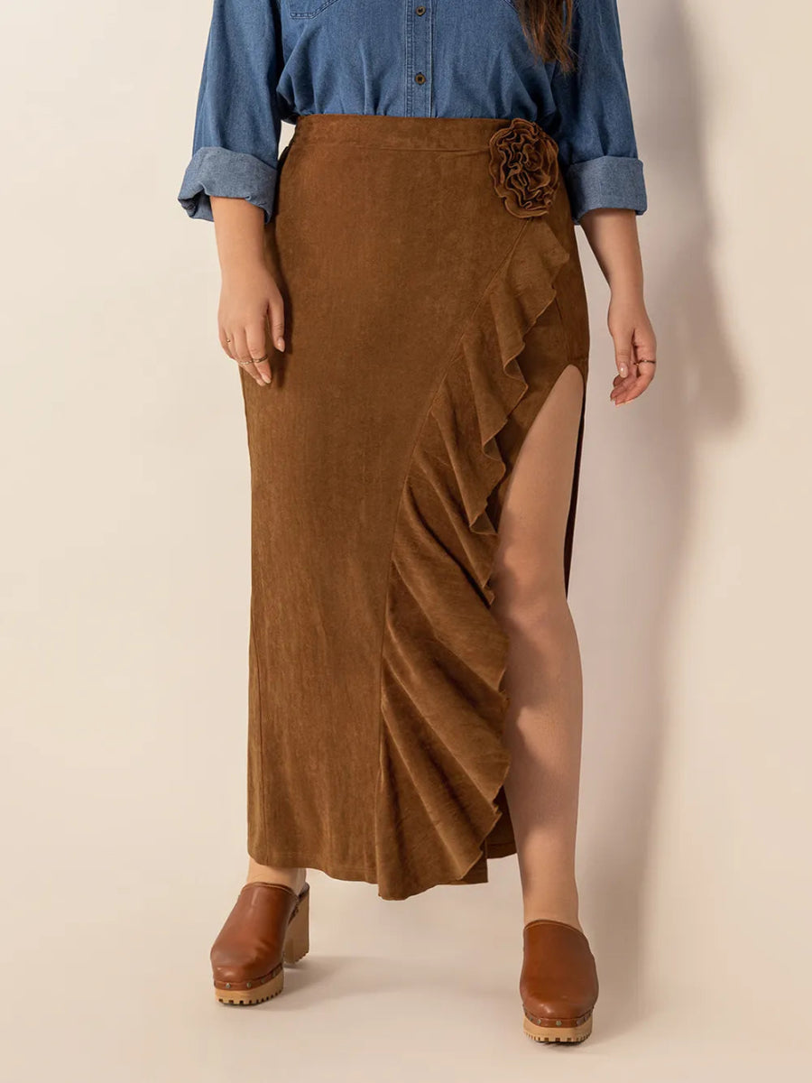 Ruffled Slit High Rise Skirt - Deb Shops