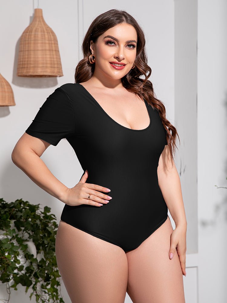 Scoop Neck Short Sleeve One - Piece Swimsuit - Deb Shops