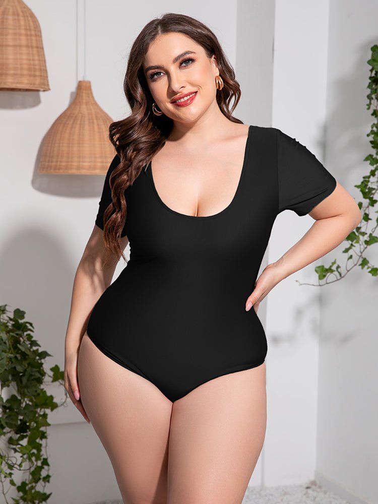 Scoop Neck Short Sleeve One - Piece Swimsuit - Deb Shops