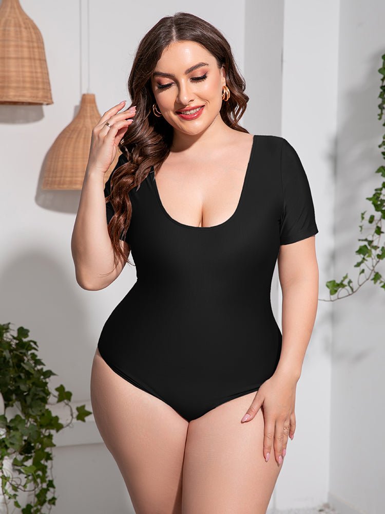 Scoop Neck Short Sleeve One - Piece Swimsuit - Deb Shops
