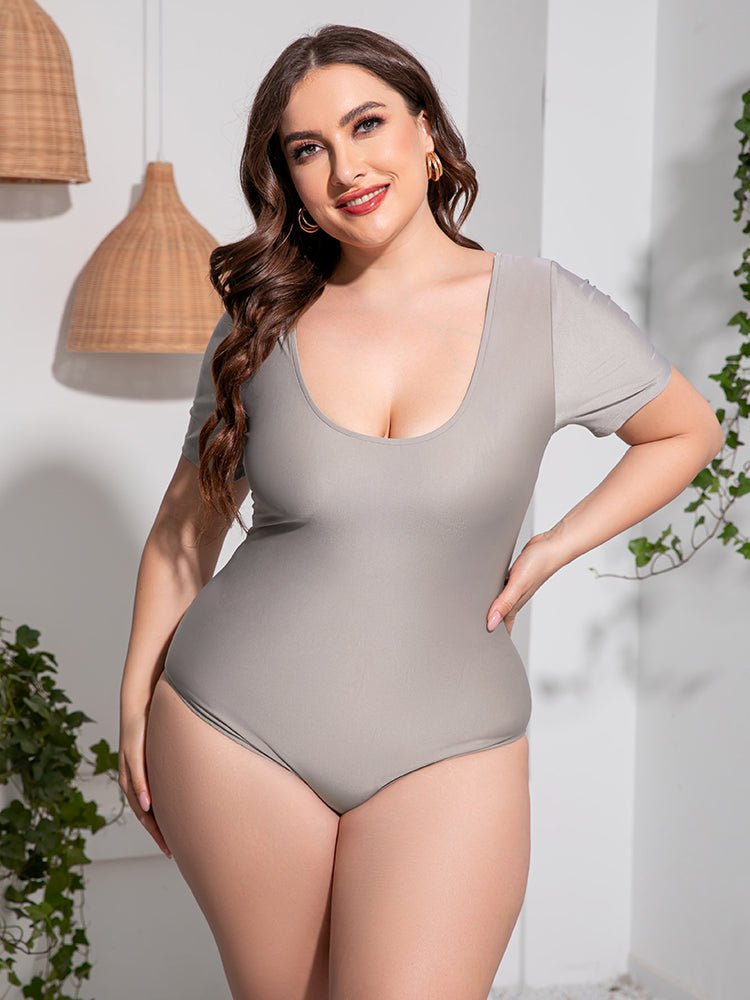 Scoop Neck Short Sleeve One - Piece Swimsuit - Deb Shops