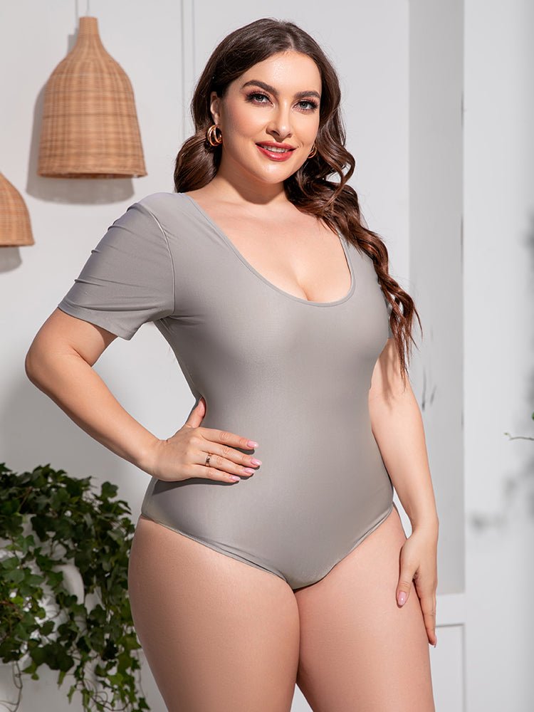 Scoop Neck Short Sleeve One - Piece Swimsuit - Deb Shops