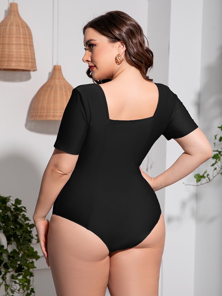 Scoop Neck Short Sleeve One - Piece Swimsuit - Deb Shops