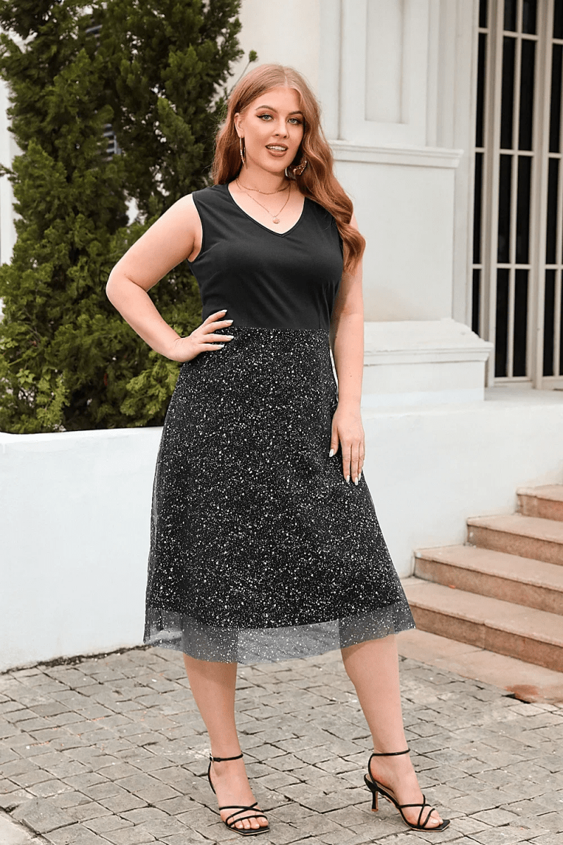 Sequin Mini Sleeveless Sexy Evening Plus Sizes Dress - Deb Shops