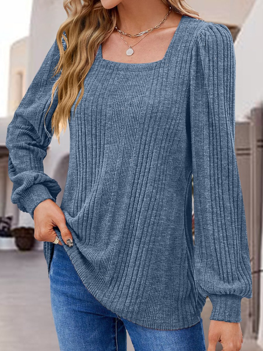 Square Neck Long Sleeve Top - Deb Shops