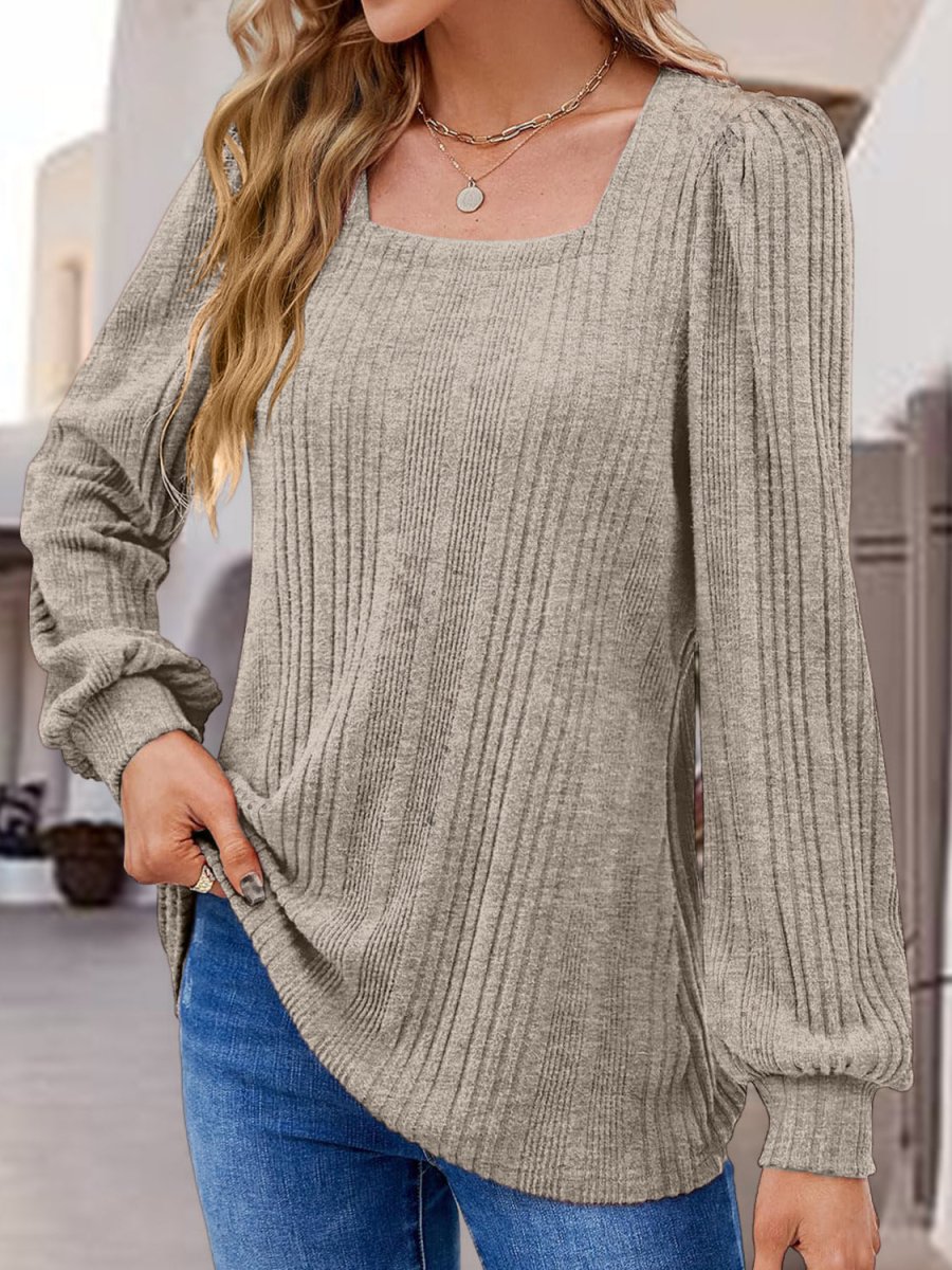 Square Neck Long Sleeve Top - Deb Shops