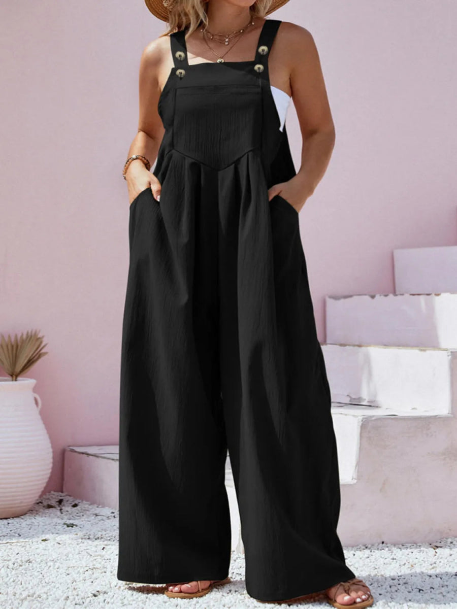 Square Neck Wide Leg Overall - Deb Shops