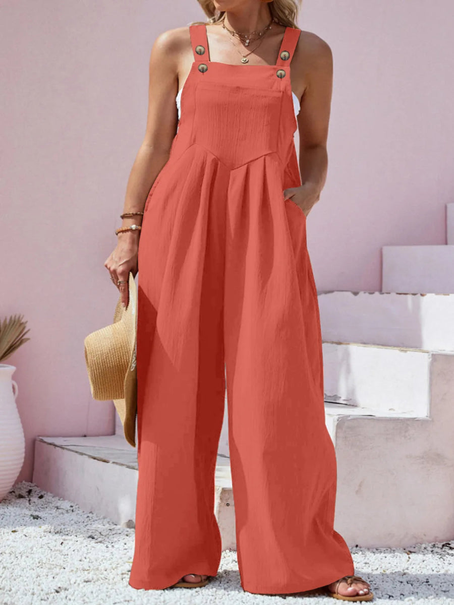 Square Neck Wide Leg Overall - Deb Shops