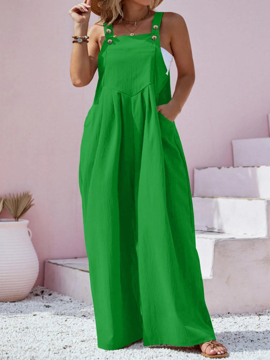 Square Neck Wide Leg Overall - Deb Shops