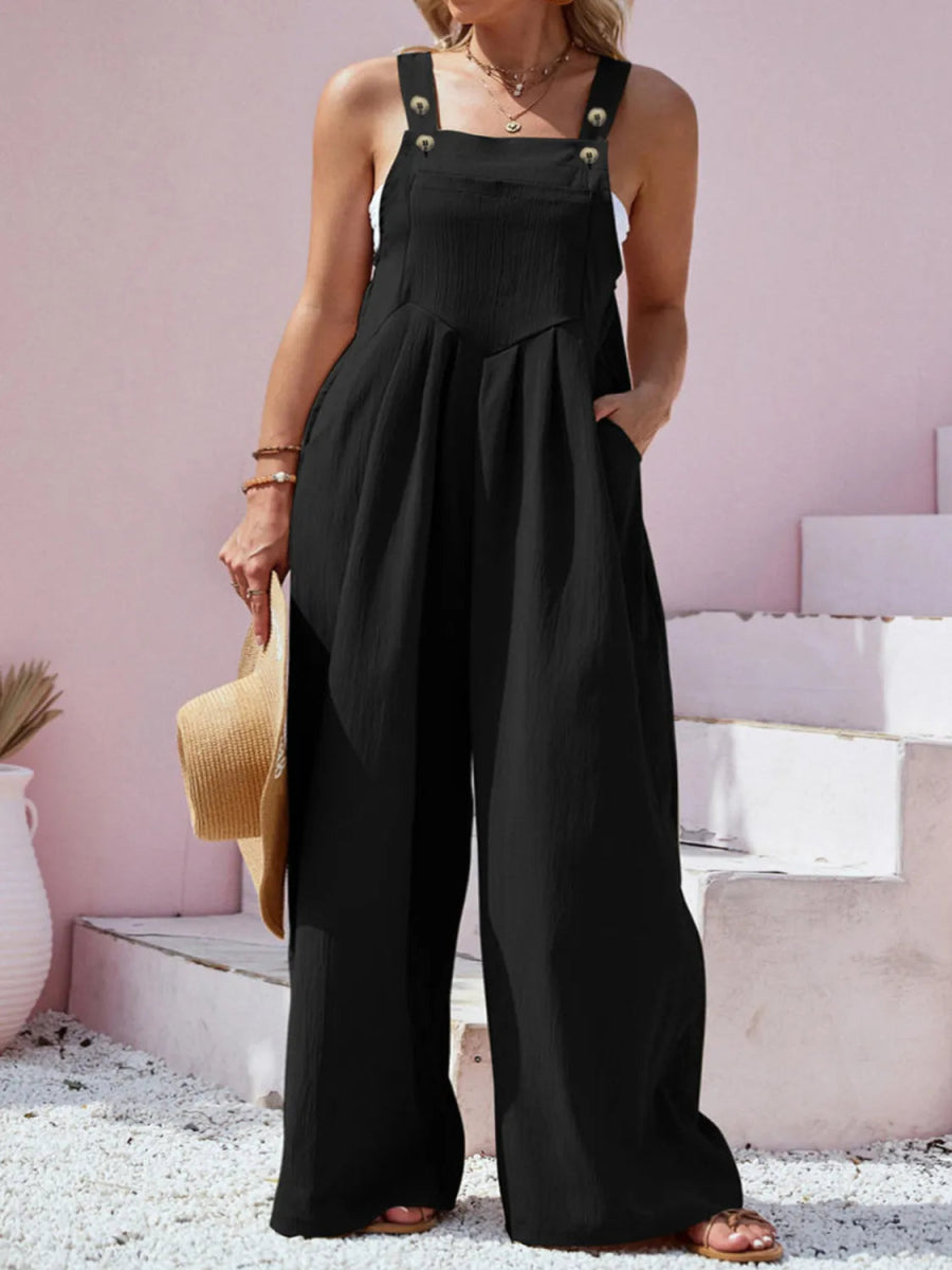 Square Neck Wide Leg Overall - Deb Shops