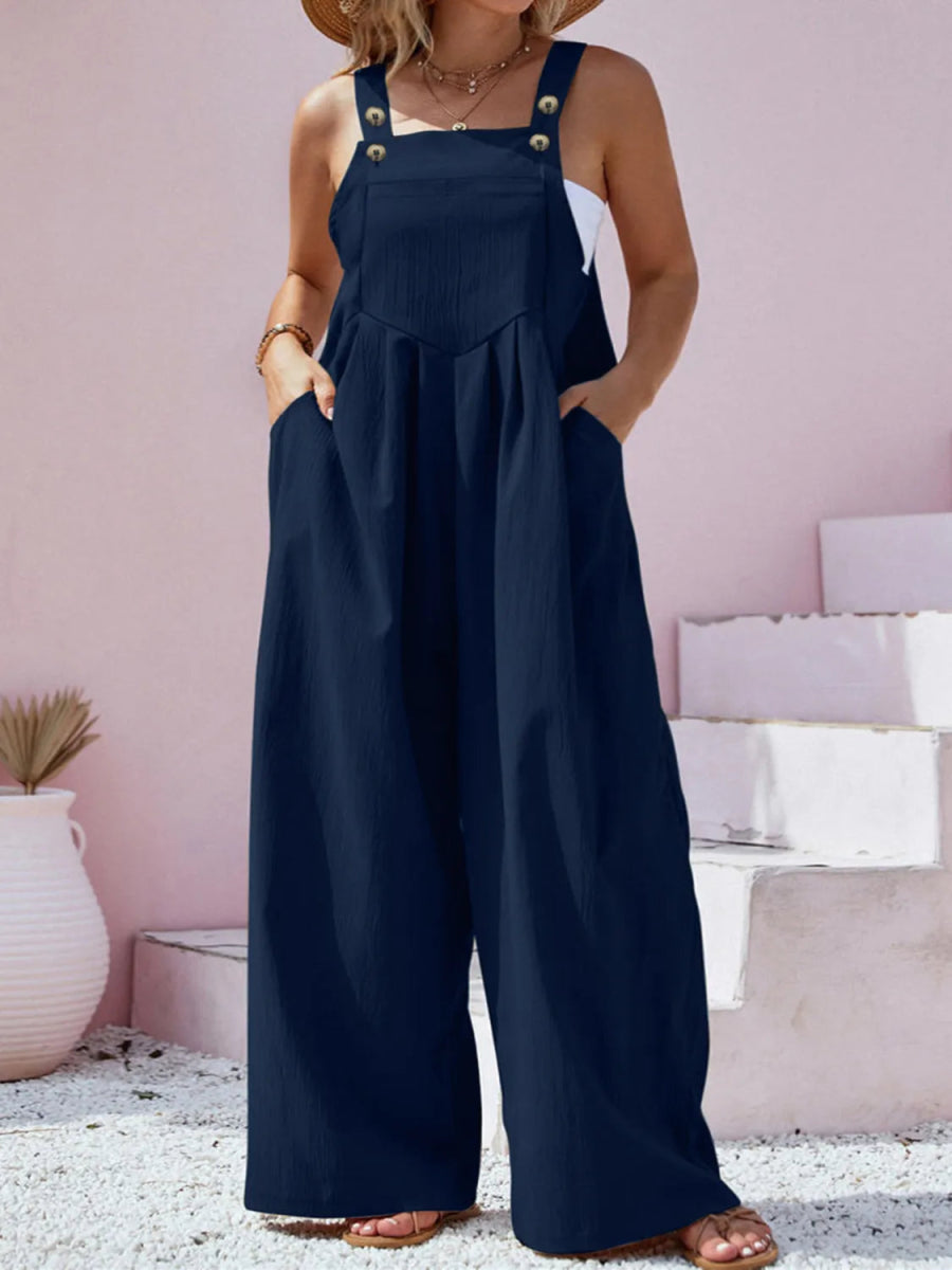Square Neck Wide Leg Overall - Deb Shops