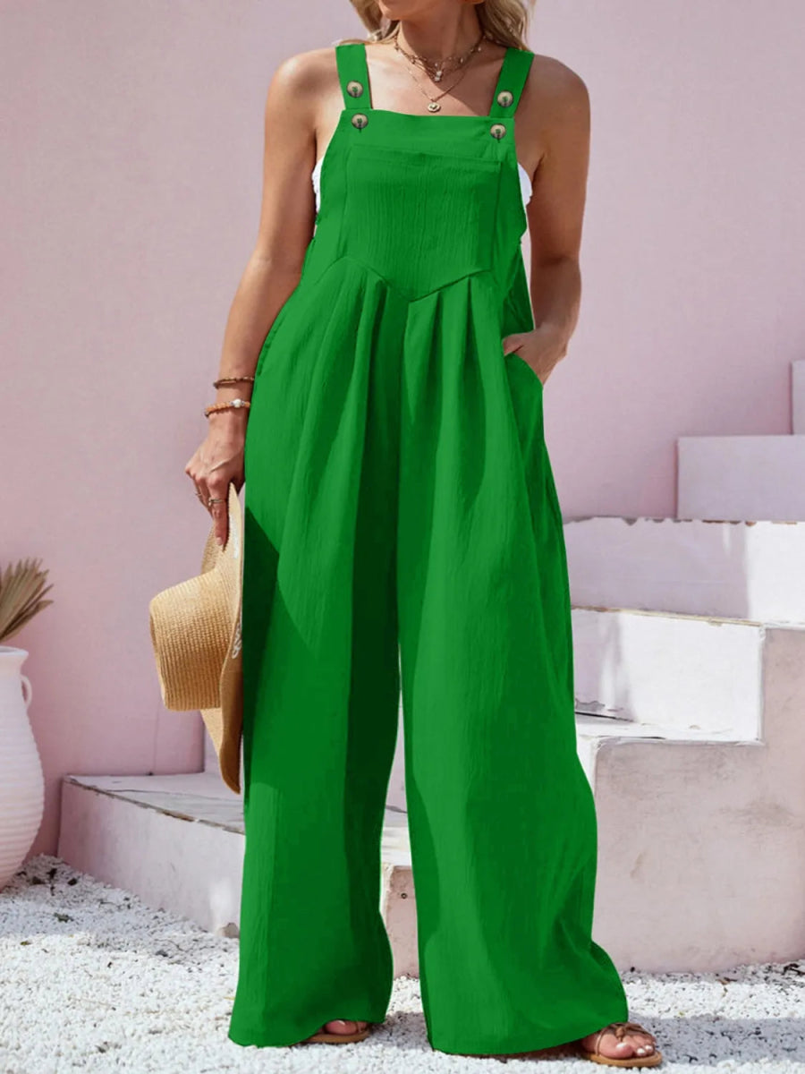 Square Neck Wide Leg Overall - Deb Shops