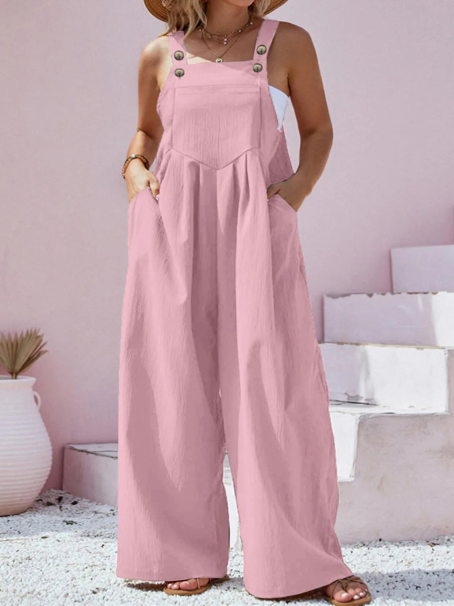 Square Neck Wide Leg Overall - Deb Shops