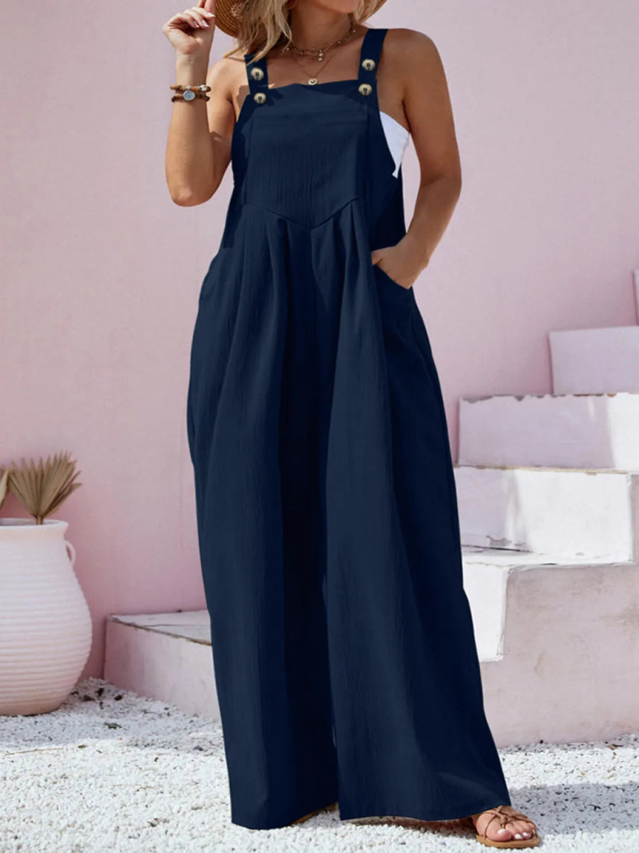 Square Neck Wide Leg Overall - Deb Shops