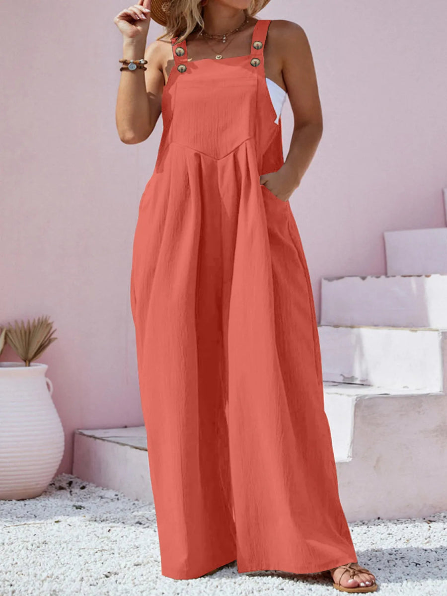 Square Neck Wide Leg Overall - Deb Shops