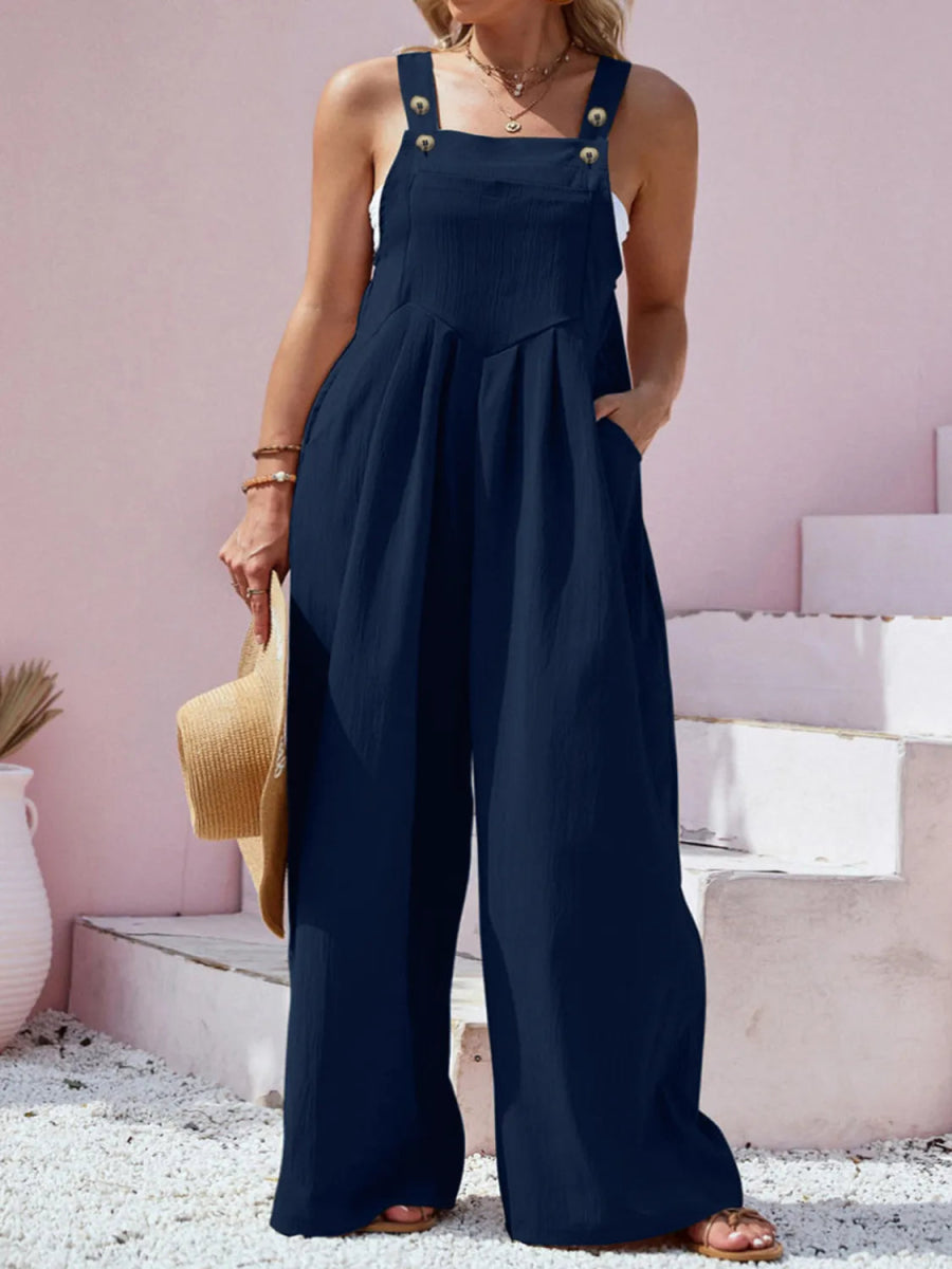 Square Neck Wide Leg Overall - Deb Shops