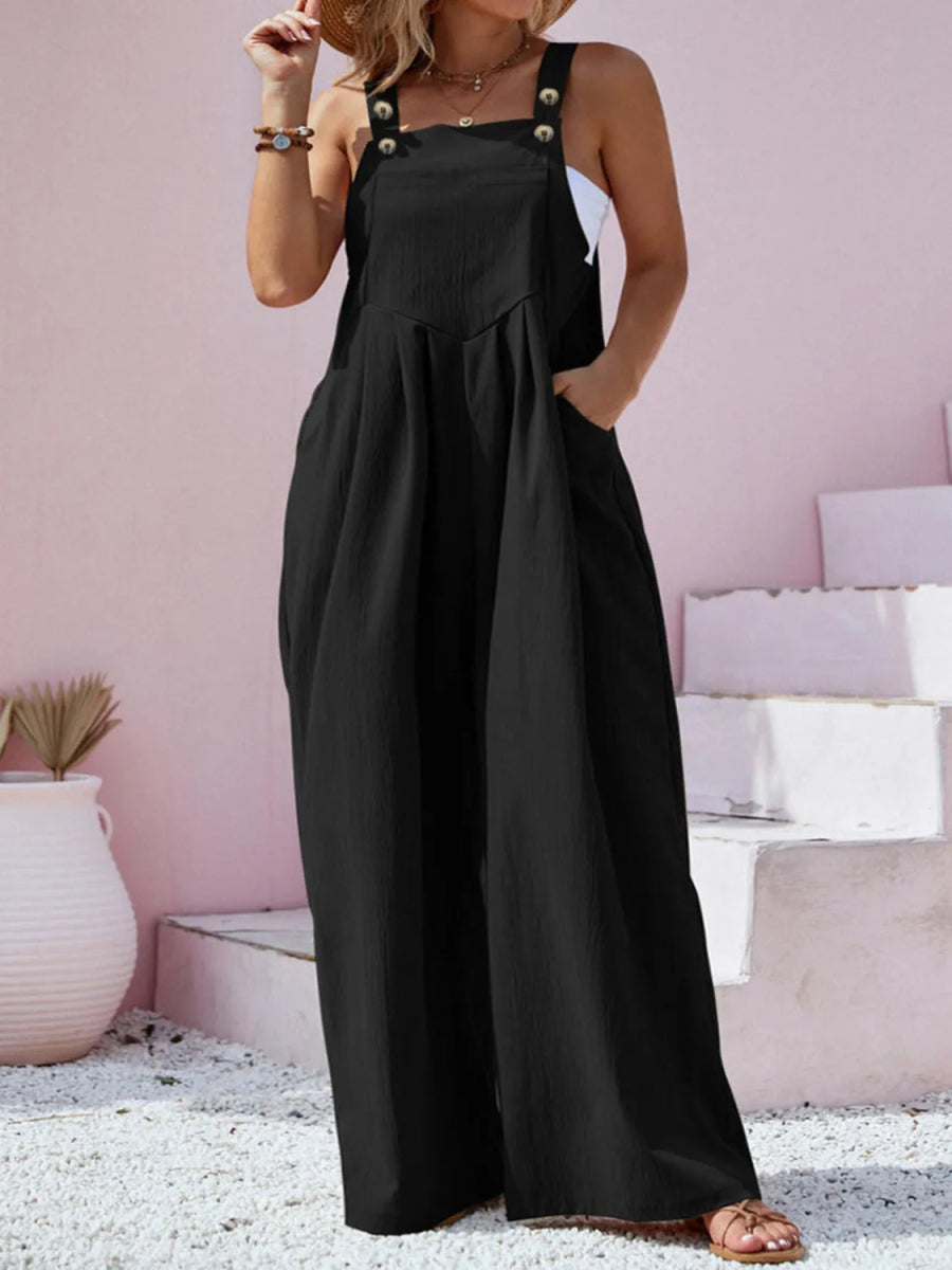 Square Neck Wide Leg Overall - Deb Shops