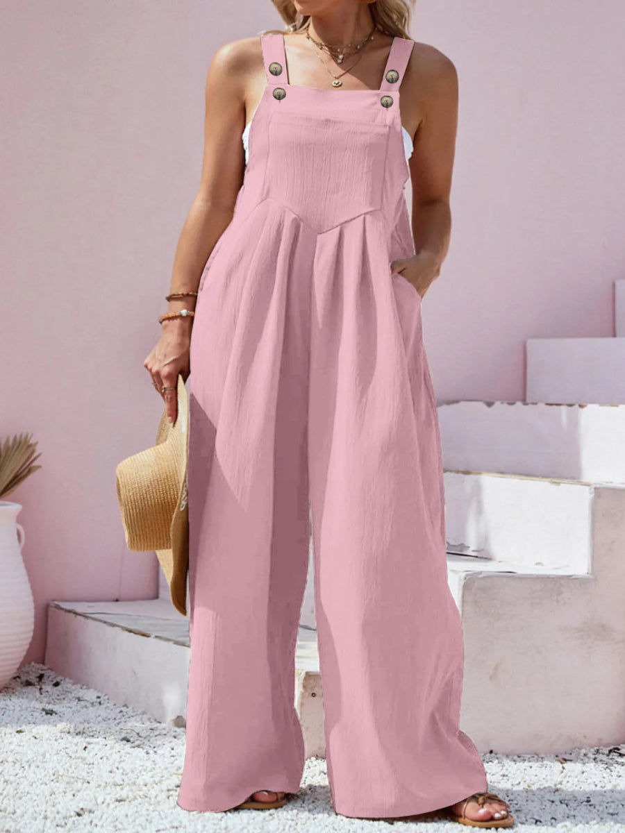 Square Neck Wide Leg Overall - Deb Shops