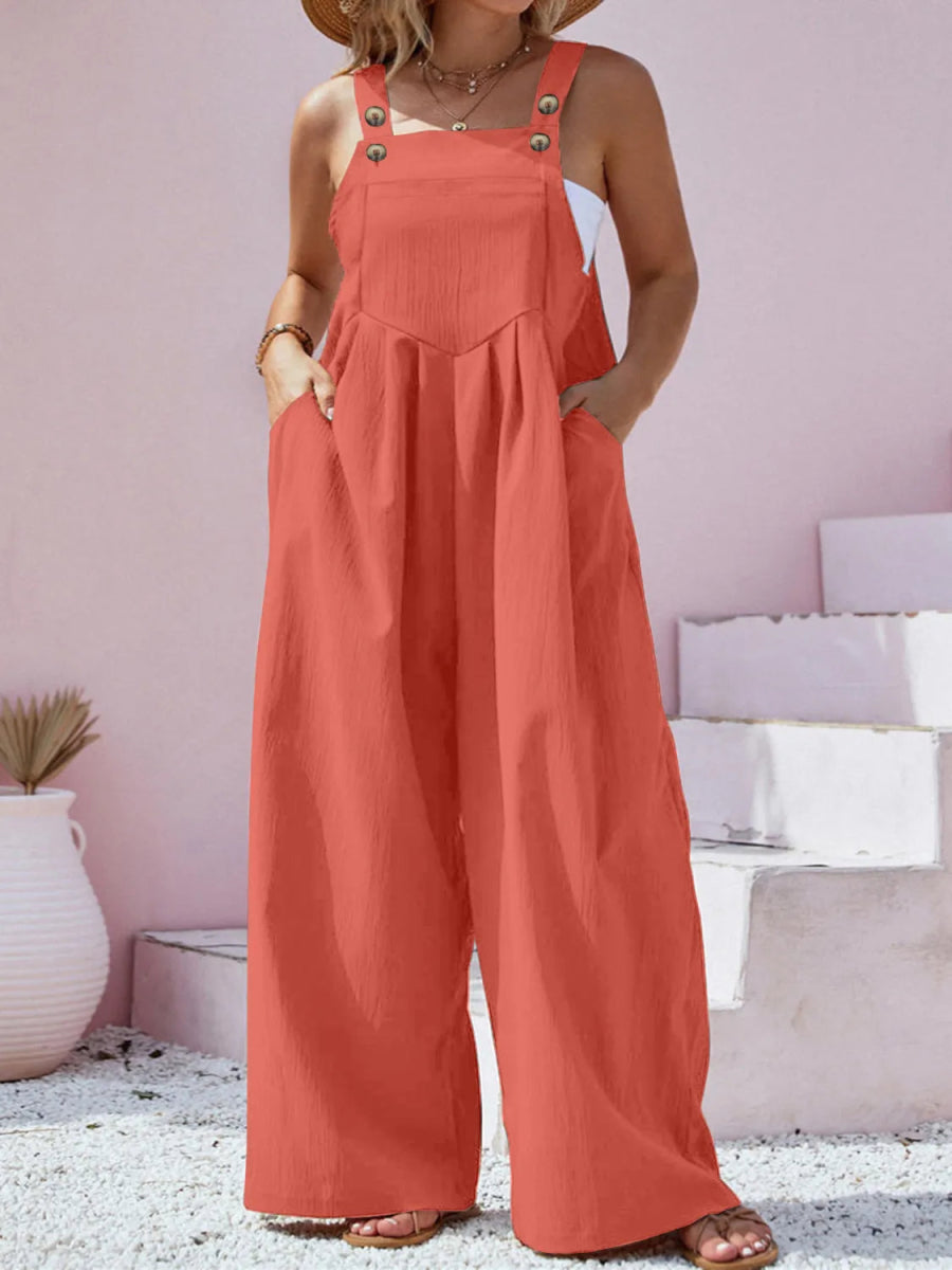 Square Neck Wide Leg Overall - Deb Shops