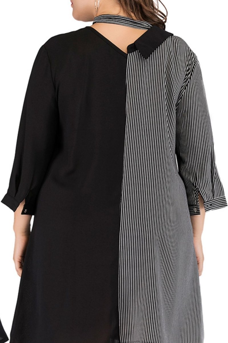 Striped Color Block Tie - Neck Dress - Deb Shops