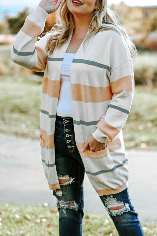 Striped Open Front Cardigan - Deb Shops