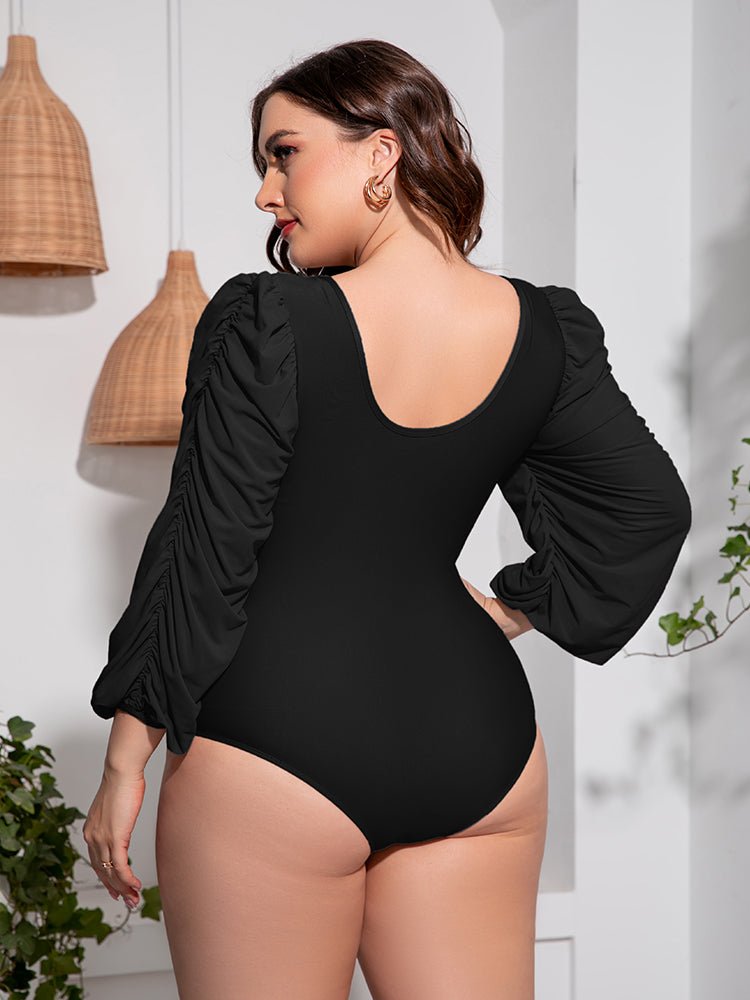 Tied Deep V Balloon Sleeve One - Piece Swimsuit - Deb Shops