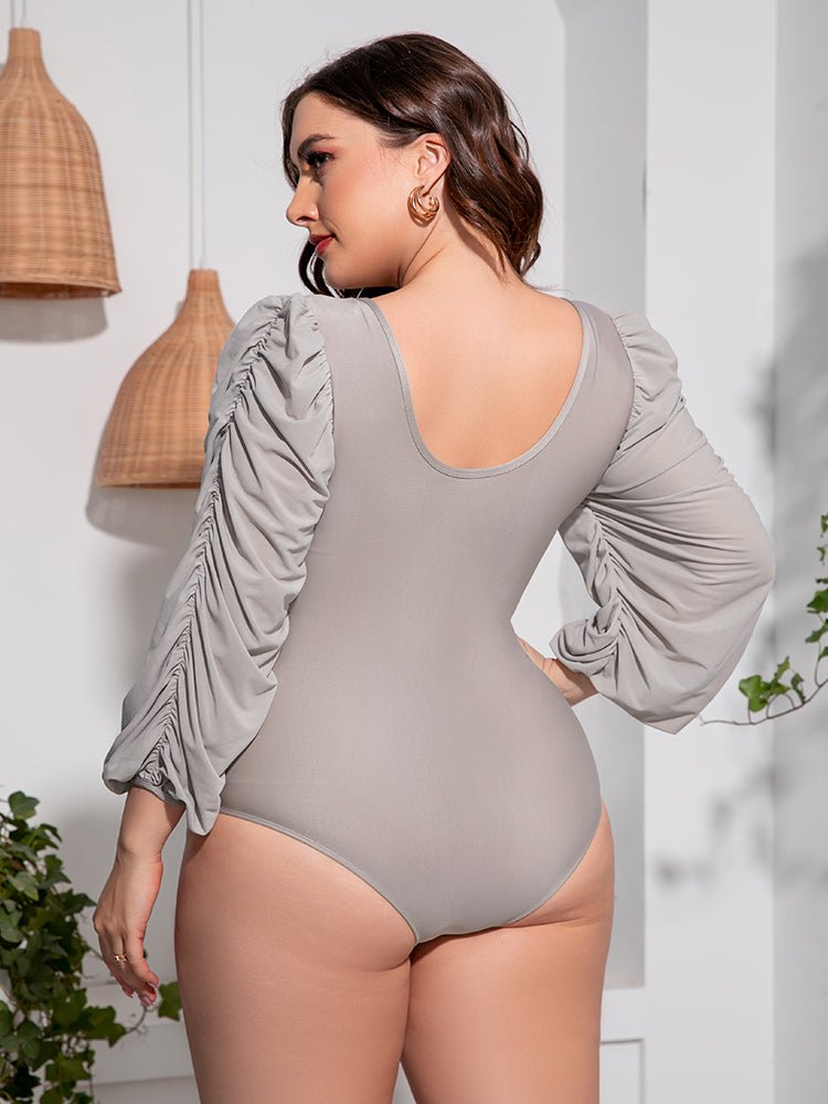 Tied Deep V Balloon Sleeve One - Piece Swimsuit - Deb Shops