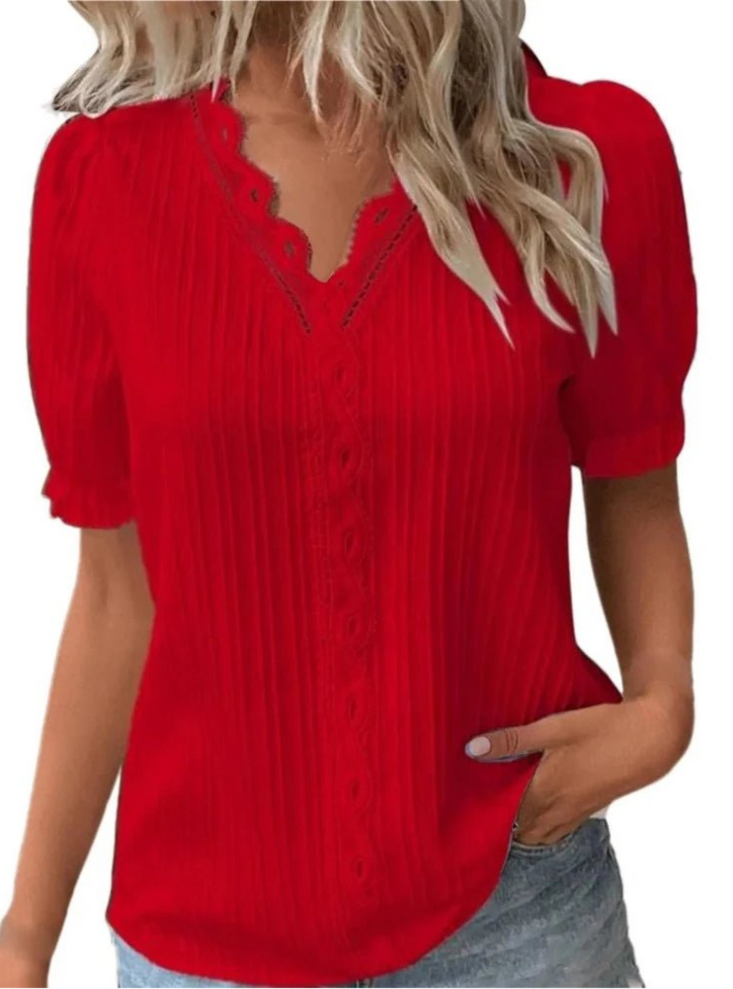 V - Neck Hollow Short Sleeve Splice Loose Street Blouse - Deb Shops