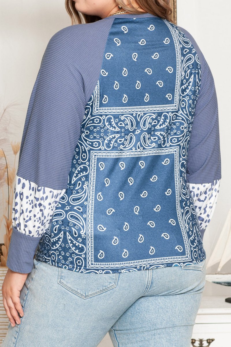 V - Neck Printed Raglan Sleeve Blouse - Deb Shops