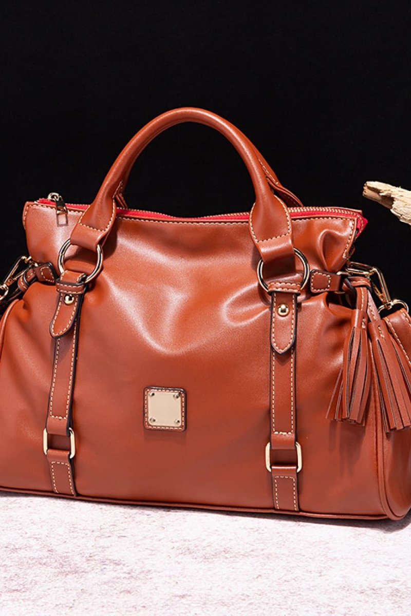Vegan Leather Handbag with Tassels - Deb Shops