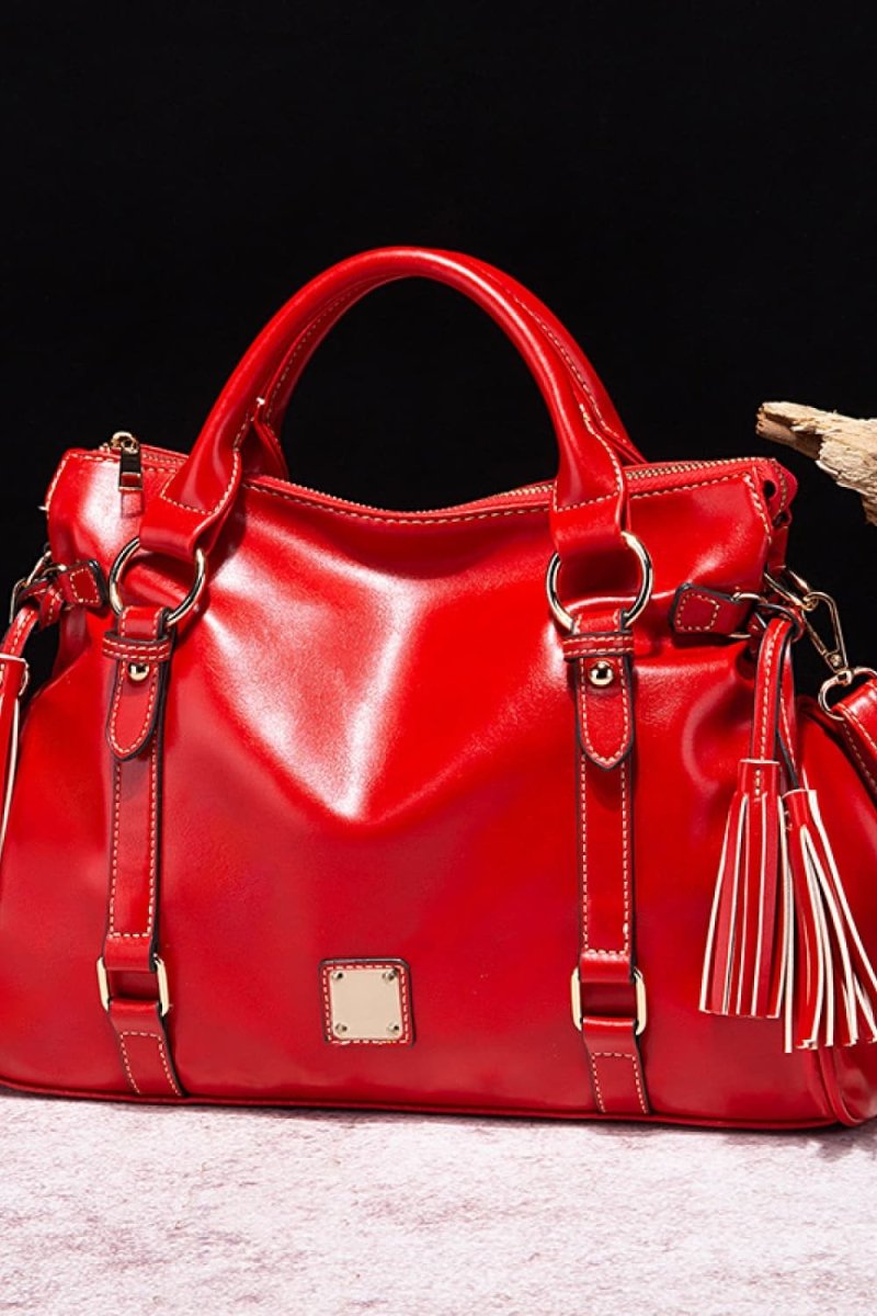 Vegan Leather Handbag with Tassels - Deb Shops