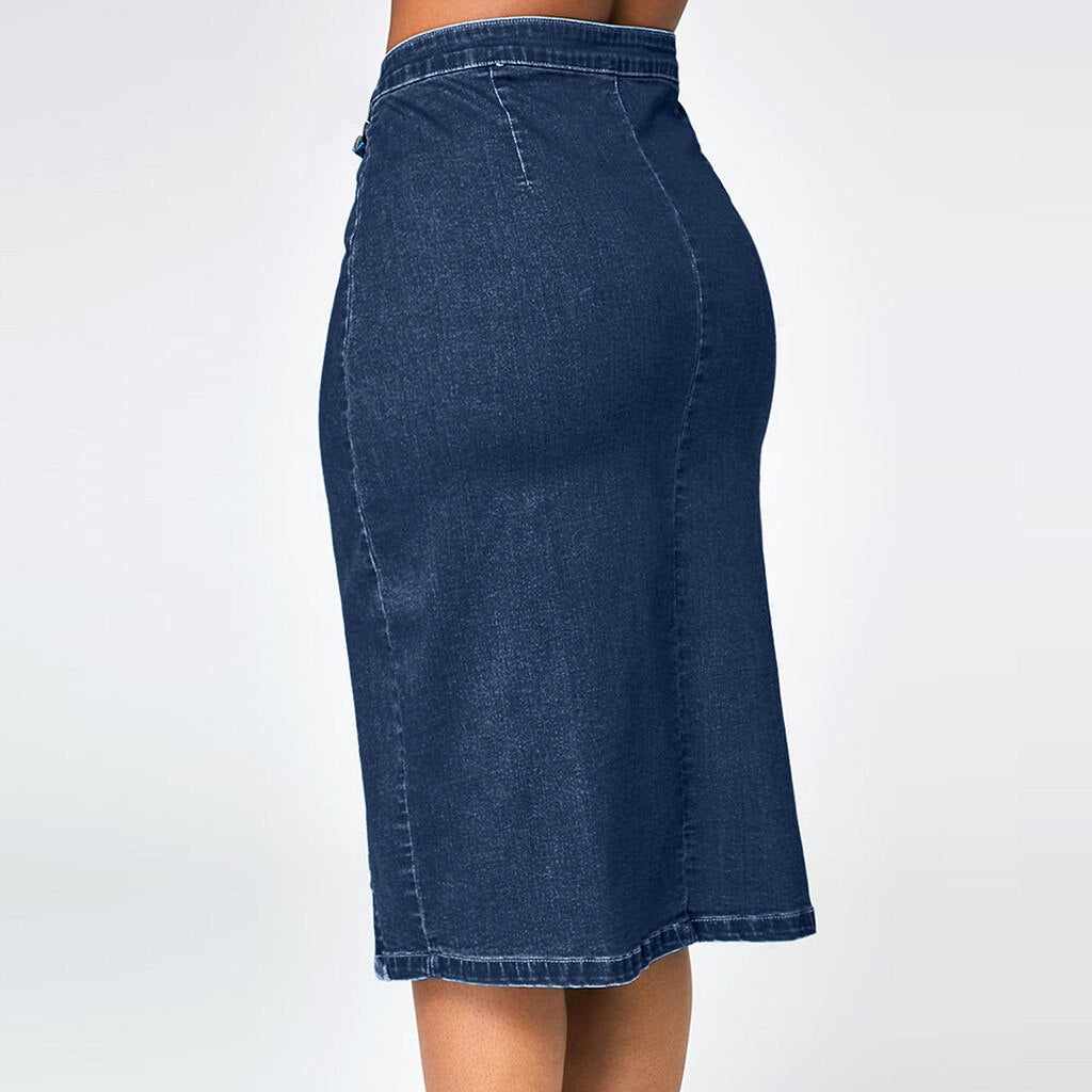 Denim Pencil High Waisted Skirt- Deb Shops