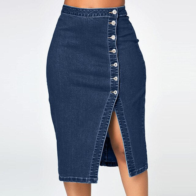 Denim Pencil High Waisted Skirt- Deb Shops