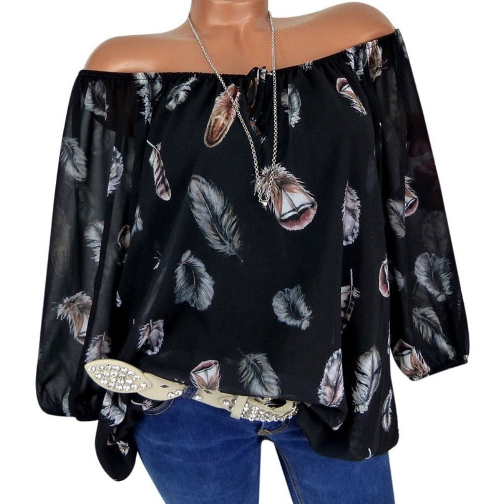 Feather Half Sleeve V Neck Loose Blouse - Debshops