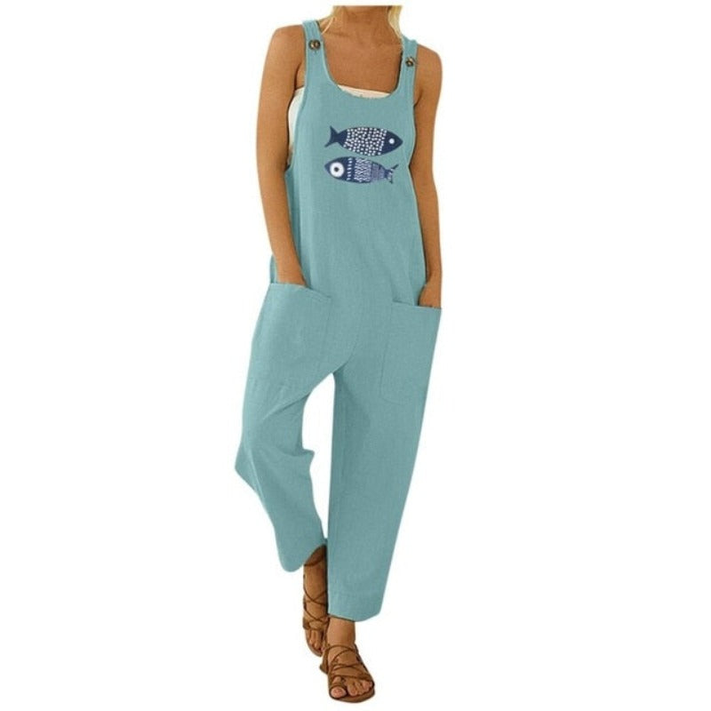 Floral Daisy Print Pocket Romper Long Button Jumpsuit - Debshops